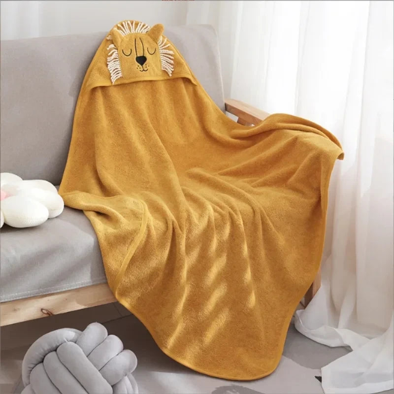 Cute Cartoon Baby Ins Cotton Bath Towel Children Hooded Towel Thickened Absorbent Baby Bathrobe Infant Soft Swaddle Blanket